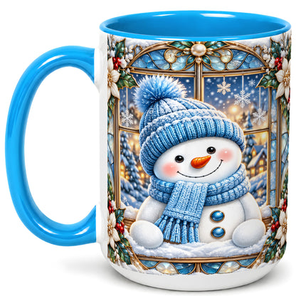 #pl[15oz|Blue] Blue Snowman Coffee Mug, Winter Holiday Mug, Ceramic Cup