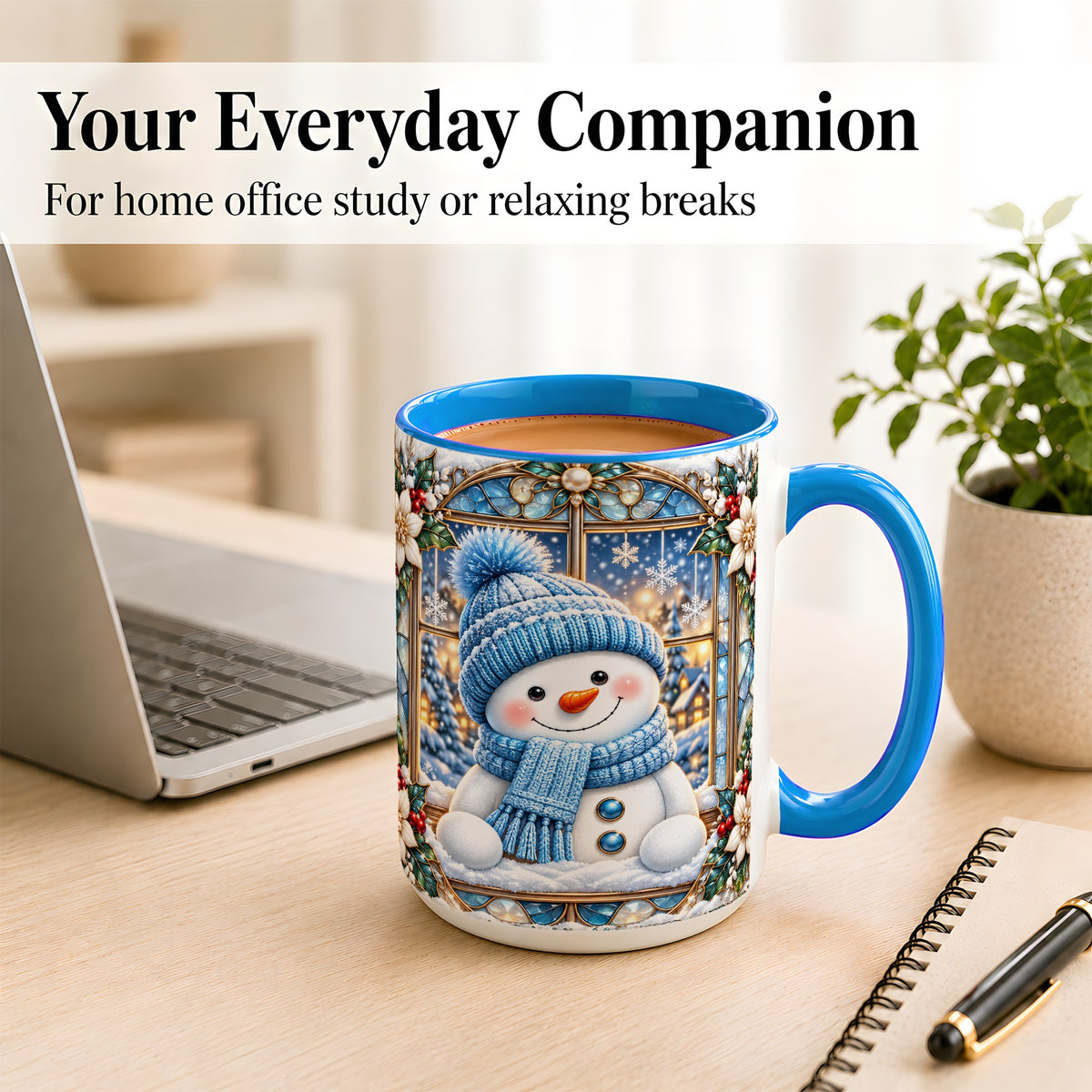 #pl[15oz|Blue] Blue Snowman Coffee Mug, Winter Holiday Mug, Ceramic Cup