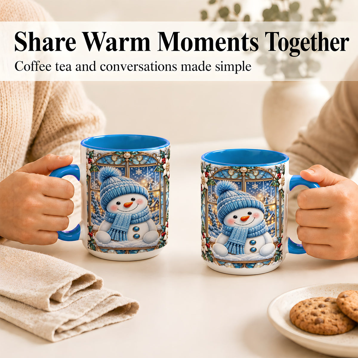 #pl[15oz|Blue] Blue Snowman Coffee Mug, Winter Holiday Mug, Ceramic Cup