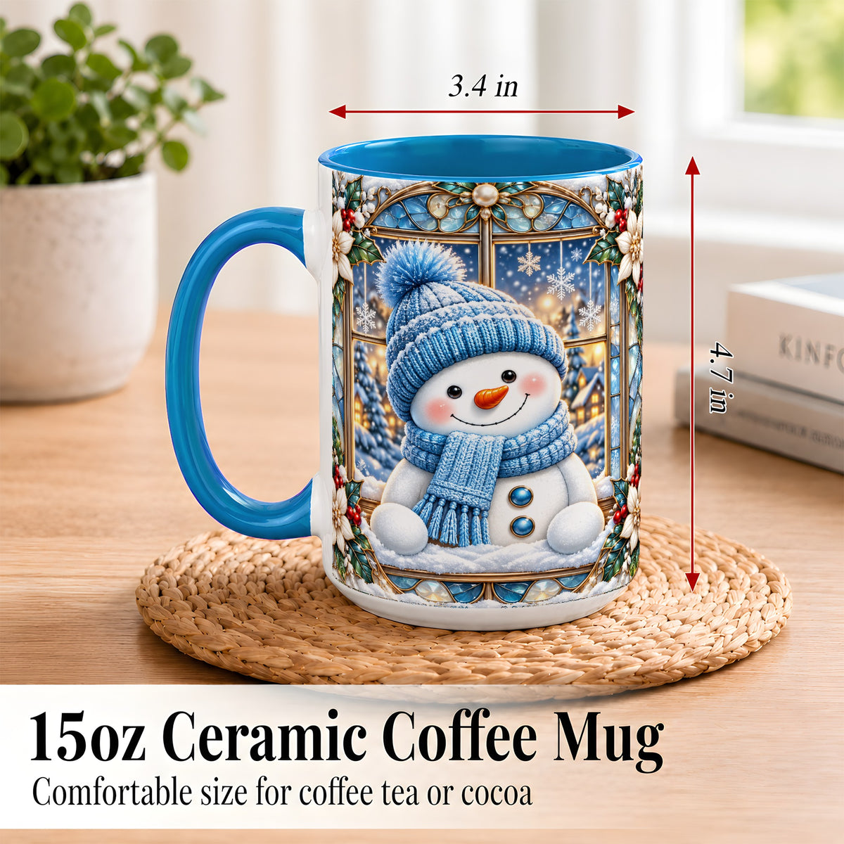 #pl[15oz|Blue] Blue Snowman Coffee Mug, Winter Holiday Mug, Ceramic Cup