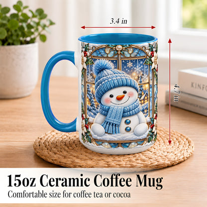 #pl[15oz|Blue] Blue Snowman Coffee Mug, Winter Holiday Mug, Ceramic Cup