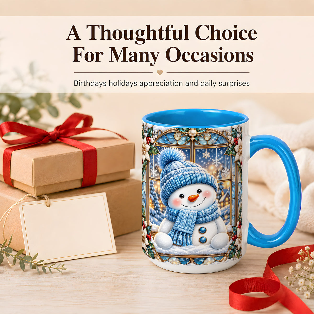#pl[15oz|Blue] Blue Snowman Coffee Mug, Winter Holiday Mug, Ceramic Cup