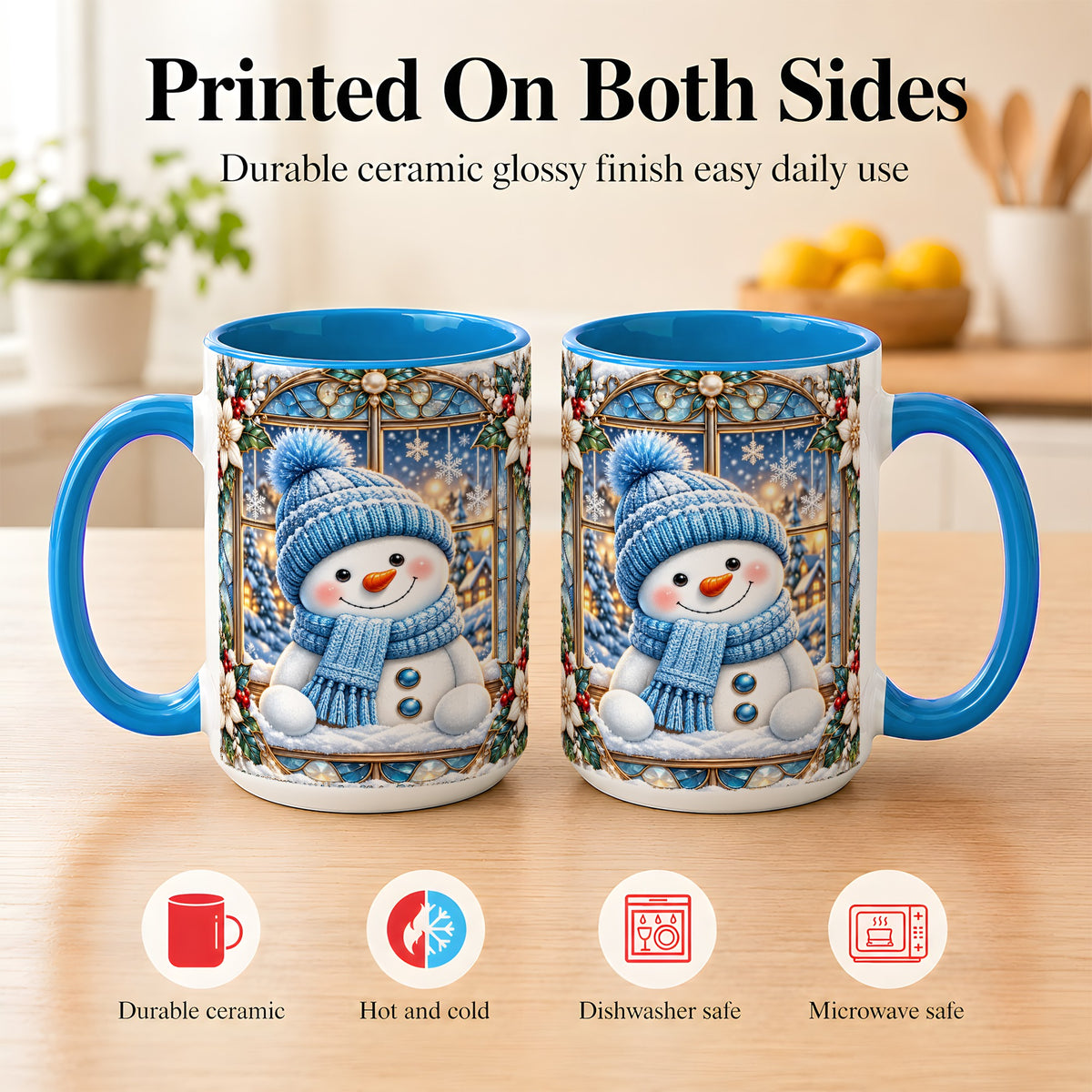 #pl[15oz|Blue] Blue Snowman Coffee Mug, Winter Holiday Mug, Ceramic Cup