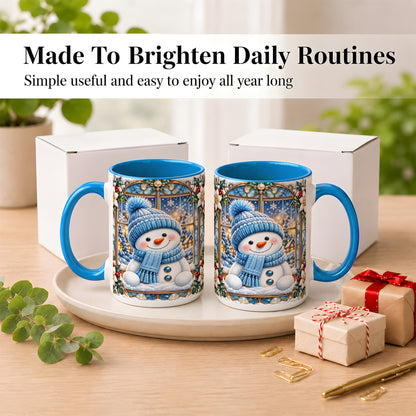 #pl[15oz|Blue] Blue Snowman Coffee Mug, Winter Holiday Mug, Ceramic Cup
