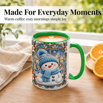 #pl[15oz|Green] Blue Snowman Coffee Mug, Winter Holiday Mug, Ceramic Cup