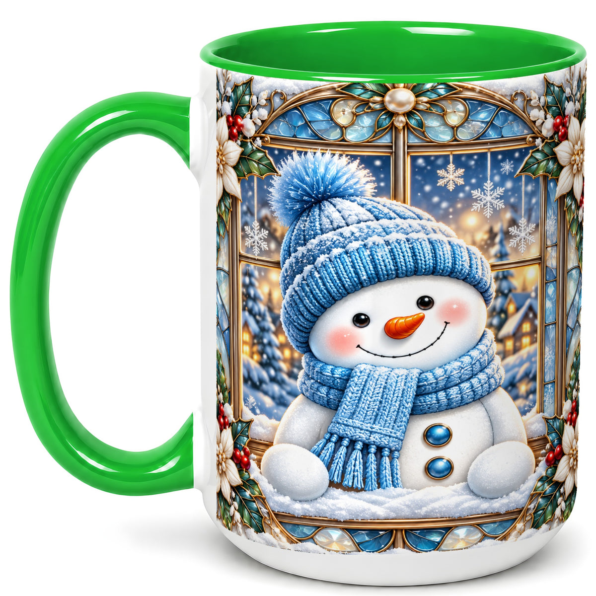 #pl[15oz|Green] Blue Snowman Coffee Mug, Winter Holiday Mug, Ceramic Cup