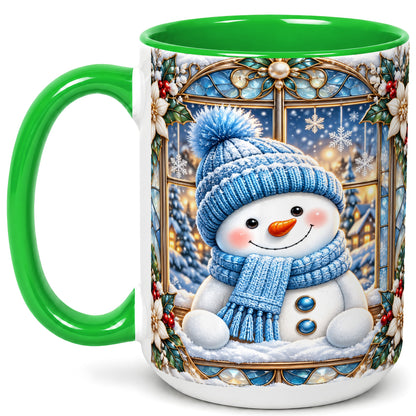 #pl[15oz|Green] Blue Snowman Coffee Mug, Winter Holiday Mug, Ceramic Cup