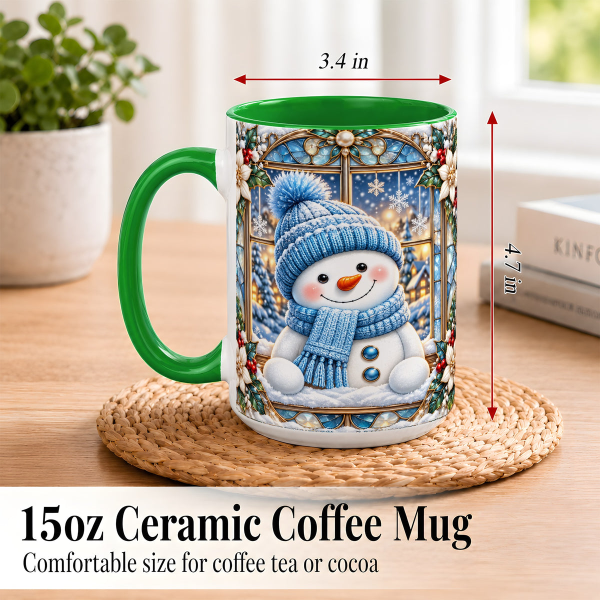 #pl[15oz|Green] Blue Snowman Coffee Mug, Winter Holiday Mug, Ceramic Cup