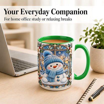 #pl[15oz|Green] Blue Snowman Coffee Mug, Winter Holiday Mug, Ceramic Cup