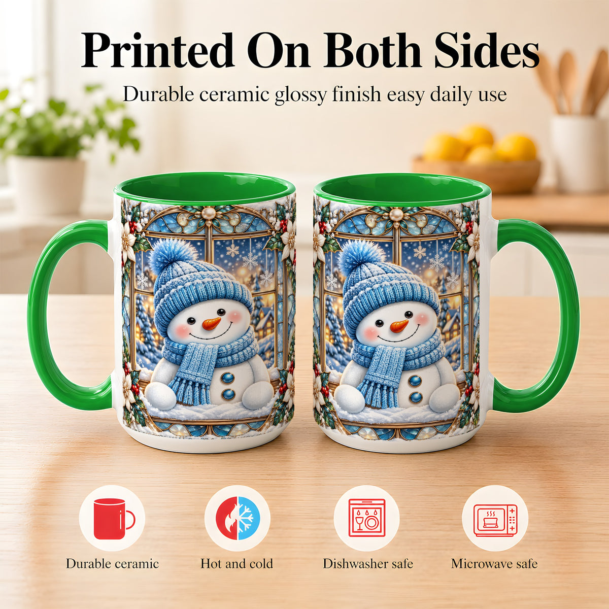 #pl[15oz|Green] Blue Snowman Coffee Mug, Winter Holiday Mug, Ceramic Cup