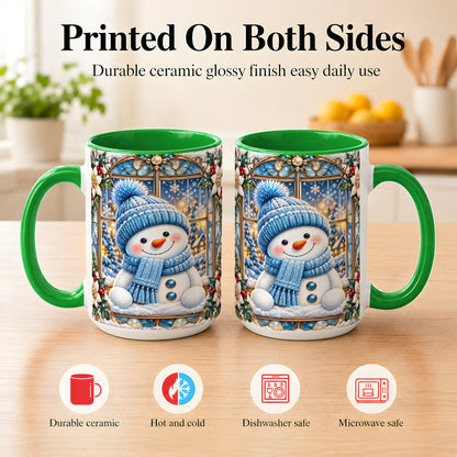 #pl[15oz|Green] Blue Snowman Coffee Mug, Winter Holiday Mug, Ceramic Cup