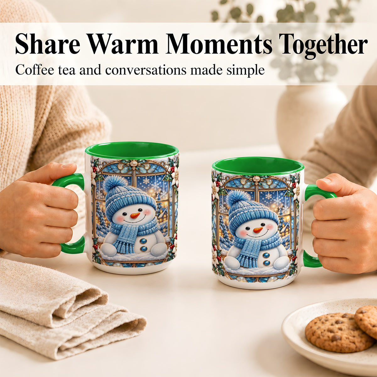 #pl[15oz|Green] Blue Snowman Coffee Mug, Winter Holiday Mug, Ceramic Cup
