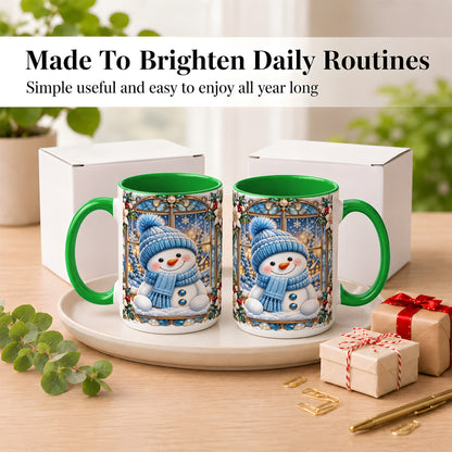 #pl[15oz|Green] Blue Snowman Coffee Mug, Winter Holiday Mug, Ceramic Cup