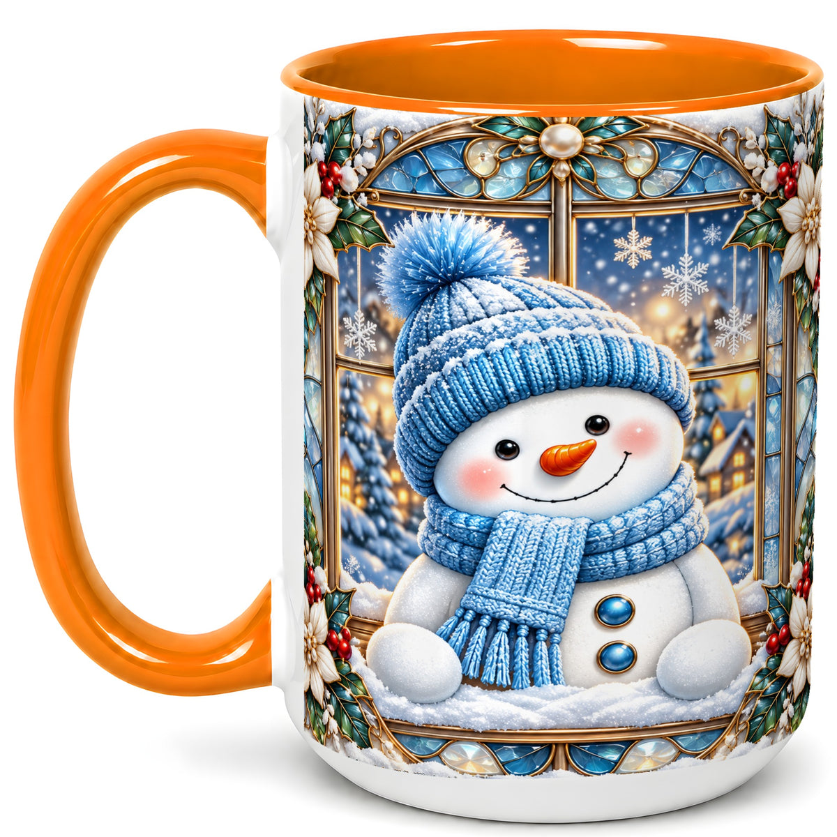 #pl[15oz|Orange] Blue Snowman Coffee Mug, Winter Holiday Mug, Ceramic Cup