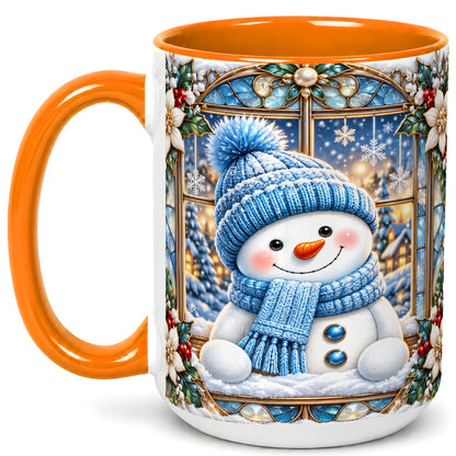 #pl[15oz|Orange] Blue Snowman Coffee Mug, Winter Holiday Mug, Ceramic Cup