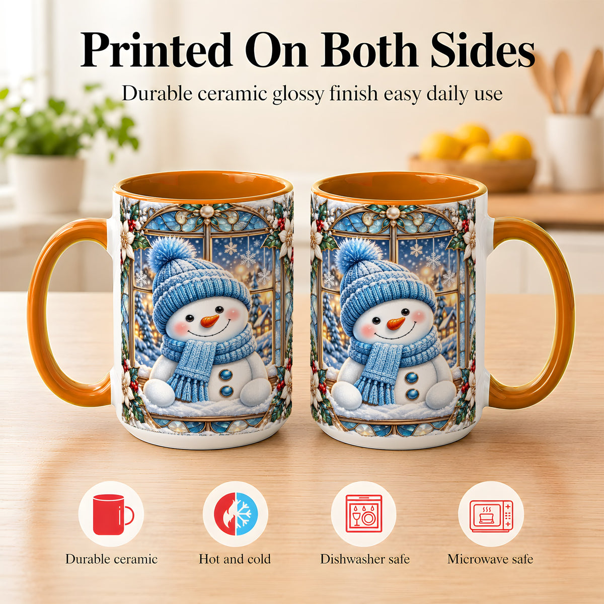 #pl[15oz|Orange] Blue Snowman Coffee Mug, Winter Holiday Mug, Ceramic Cup