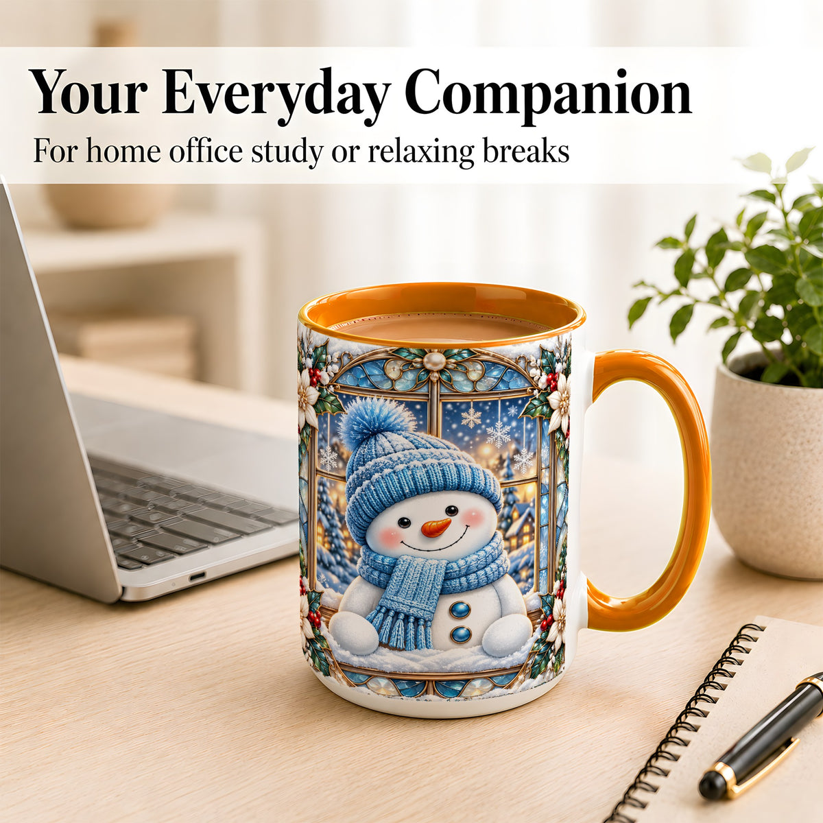 #pl[15oz|Orange] Blue Snowman Coffee Mug, Winter Holiday Mug, Ceramic Cup