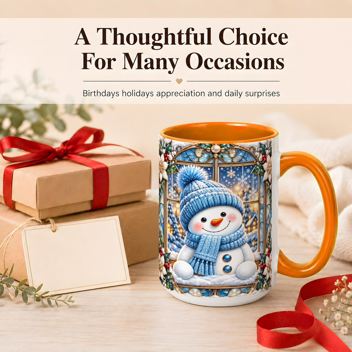 #pl[15oz|Orange] Blue Snowman Coffee Mug, Winter Holiday Mug, Ceramic Cup