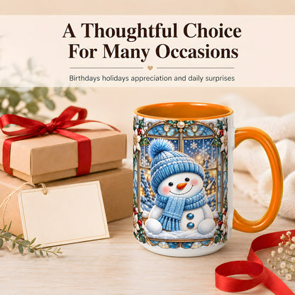 #pl[15oz|Orange] Blue Snowman Coffee Mug, Winter Holiday Mug, Ceramic Cup