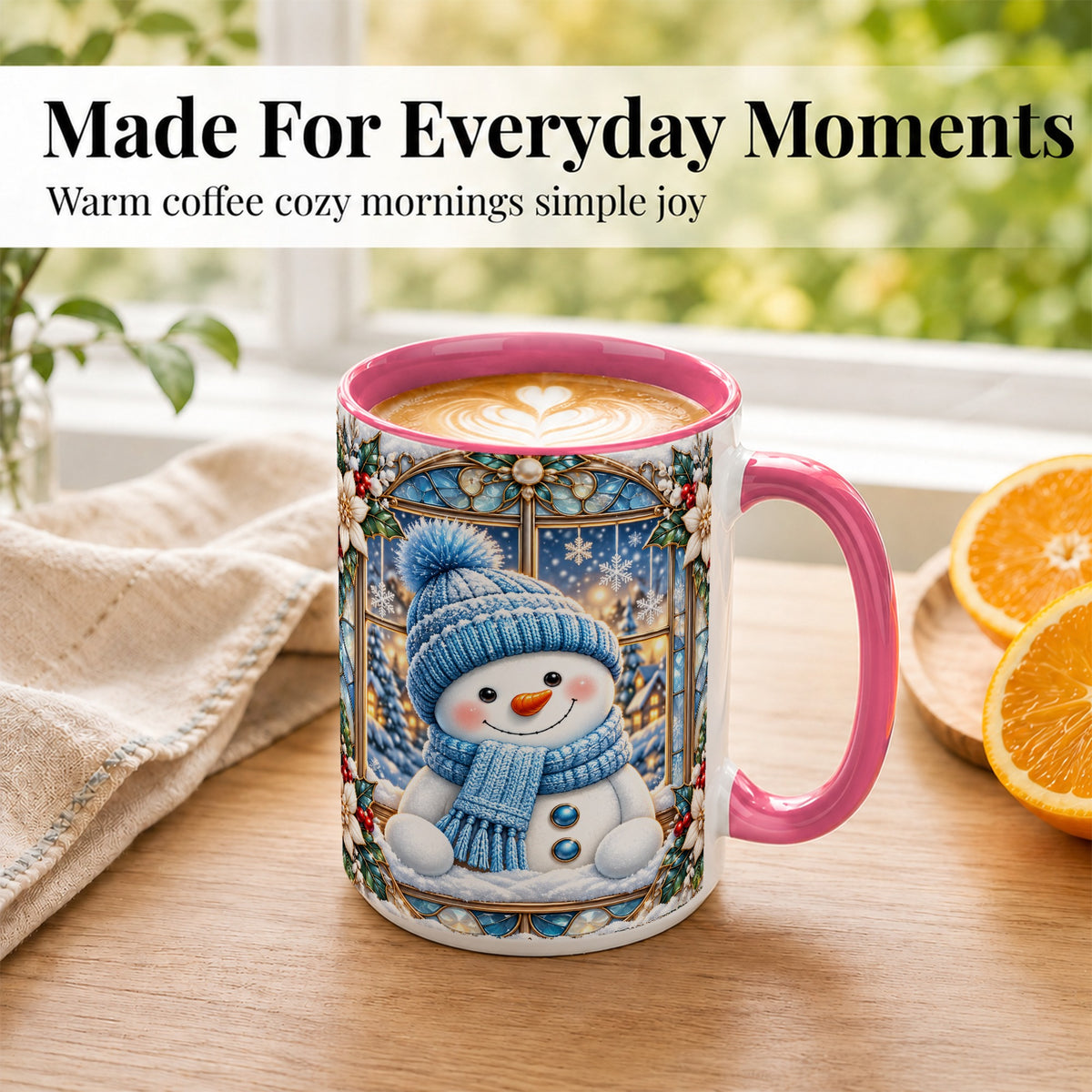 #pl[15oz|Pink] Blue Snowman Coffee Mug, Winter Holiday Mug, Ceramic Cup