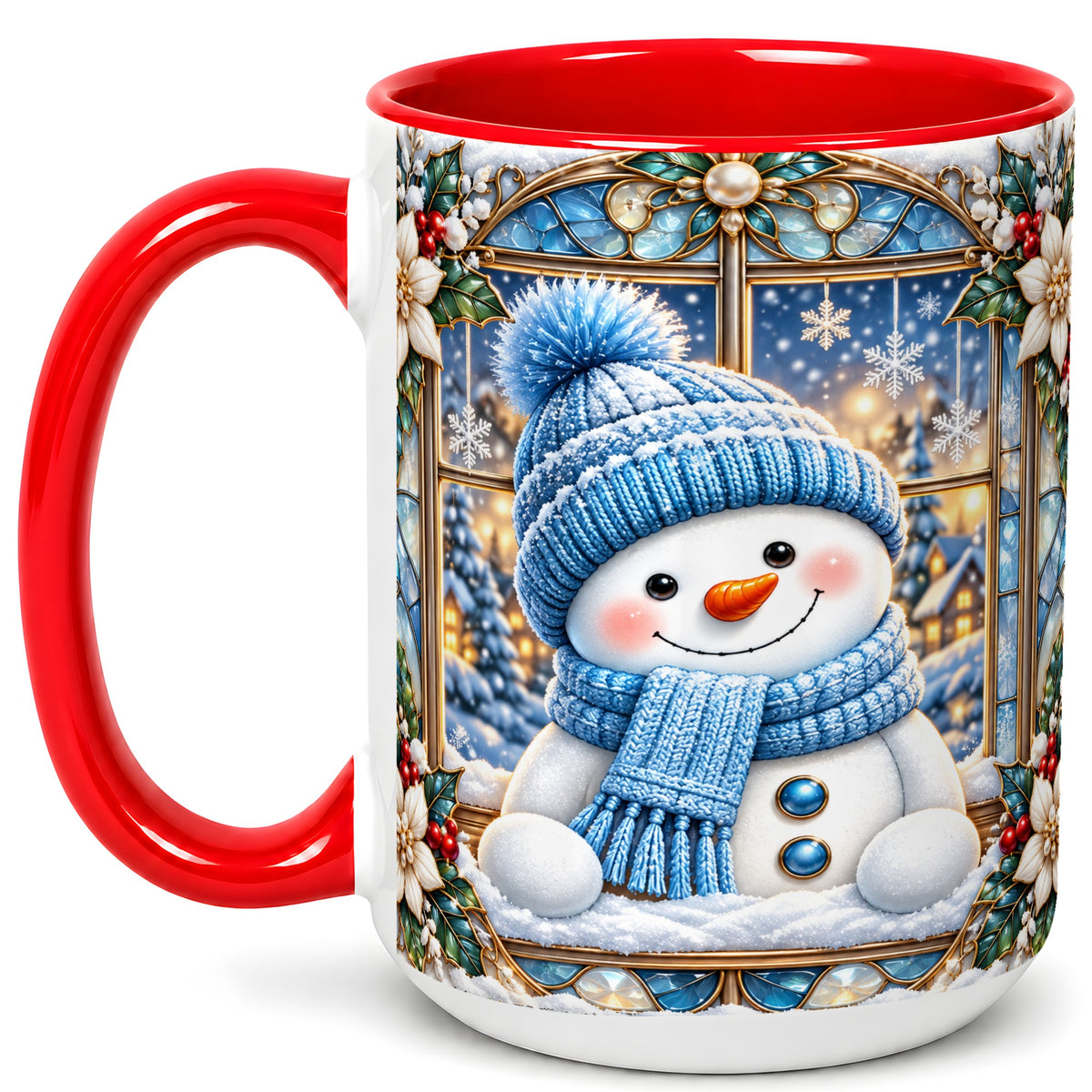 #pl[15oz|Red] Blue Snowman Coffee Mug, Winter Holiday Mug, Ceramic Cup