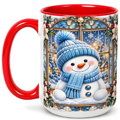 #pl[15oz|Red] Blue Snowman Coffee Mug, Winter Holiday Mug, Ceramic Cup
