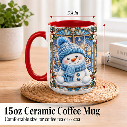 #pl[15oz|Red] Blue Snowman Coffee Mug, Winter Holiday Mug, Ceramic Cup