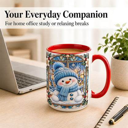 #pl[15oz|Red] Blue Snowman Coffee Mug, Winter Holiday Mug, Ceramic Cup