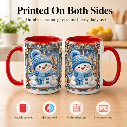 #pl[15oz|Red] Blue Snowman Coffee Mug, Winter Holiday Mug, Ceramic Cup