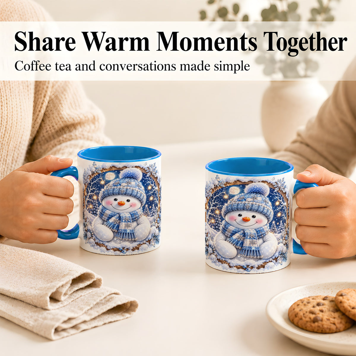 #pl[11oz|Blue] Crystal Snowman Coffee Mug, Snowy Winter Mug, Ceramic Cup