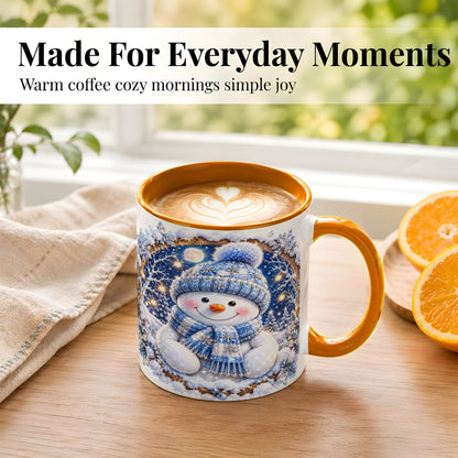 #pl[11oz|Orange] Crystal Snowman Coffee Mug, Snowy Winter Mug, Ceramic Cup