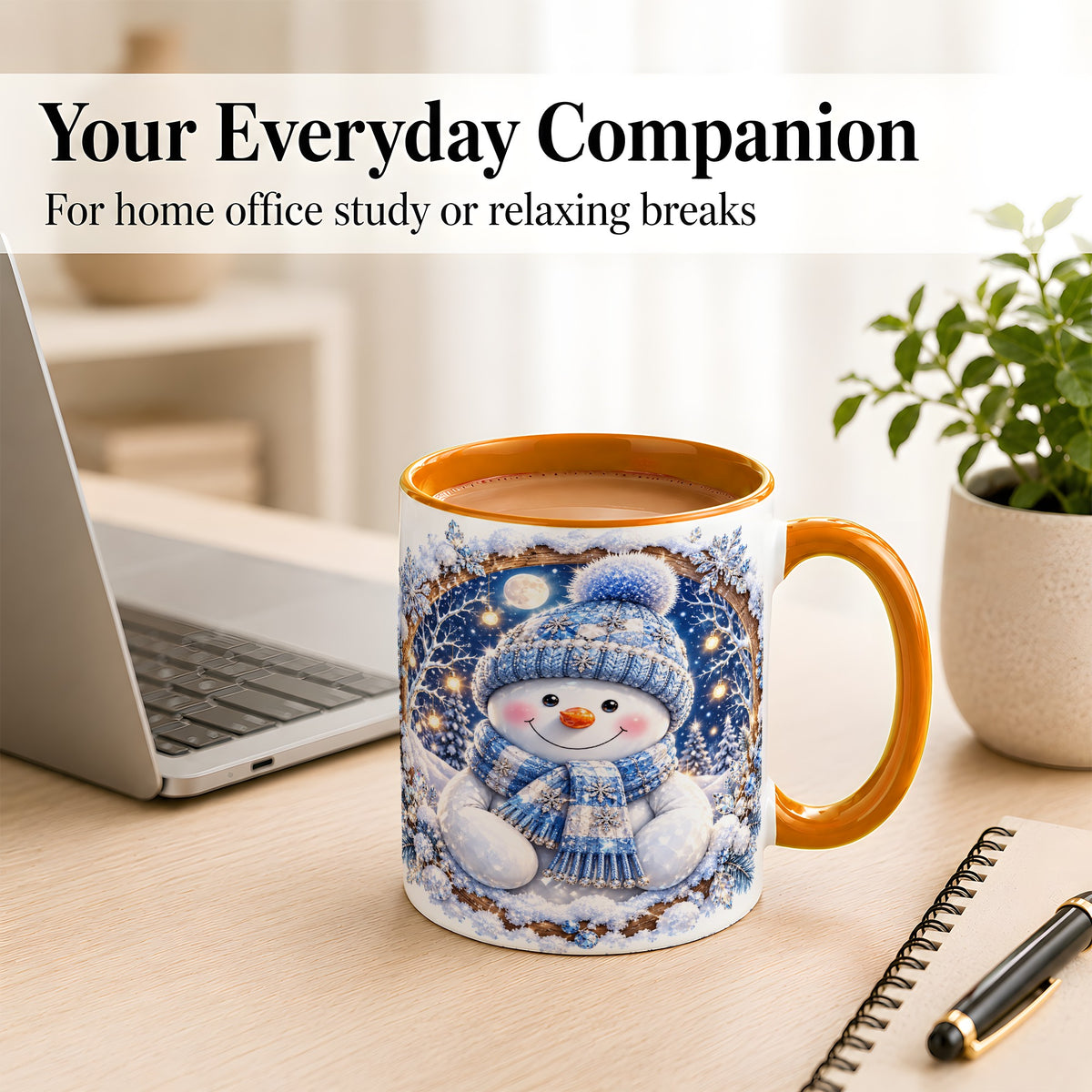 #pl[11oz|Orange] Crystal Snowman Coffee Mug, Snowy Winter Mug, Ceramic Cup