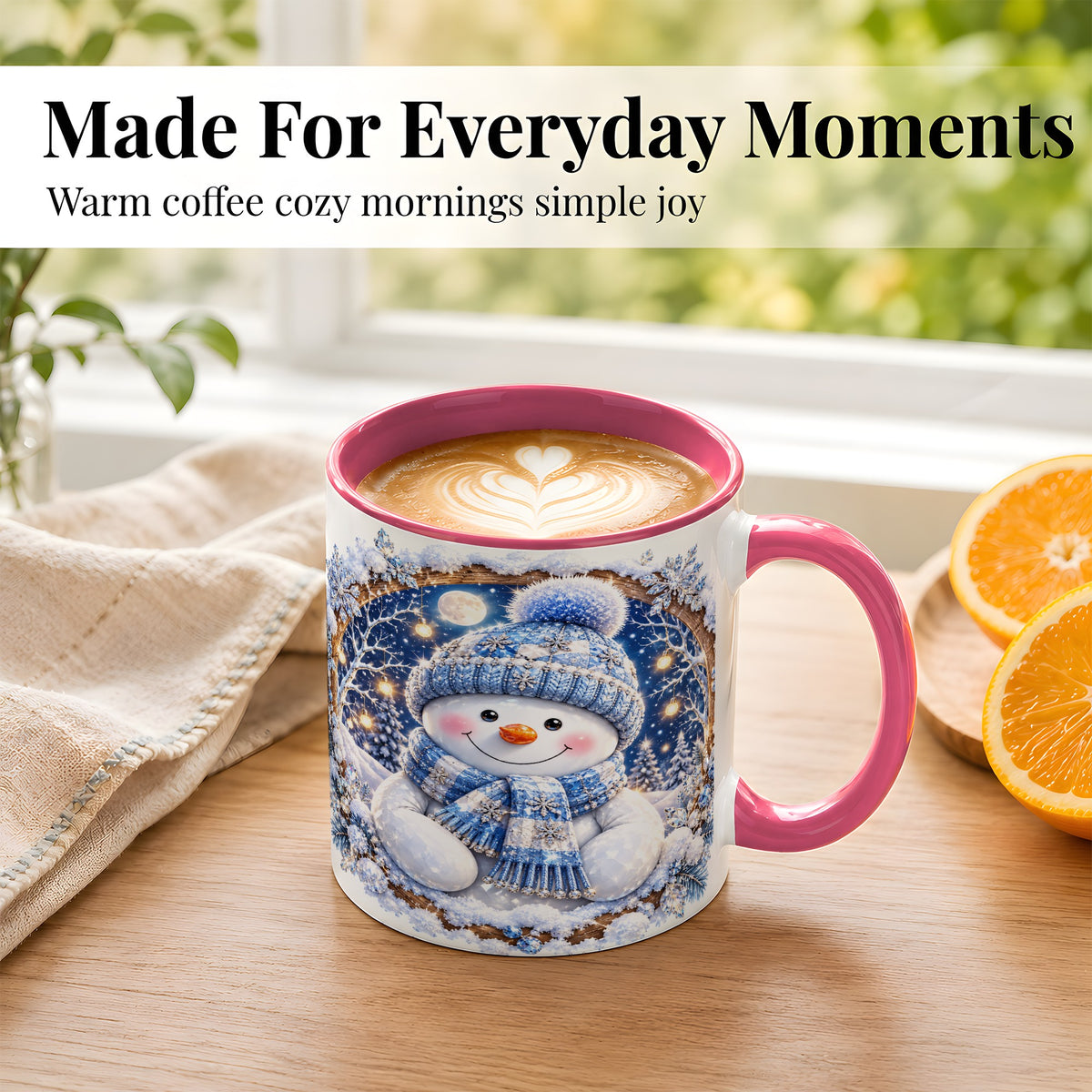 #pl[11oz|Pink] Crystal Snowman Coffee Mug, Snowy Winter Mug, Ceramic Cup