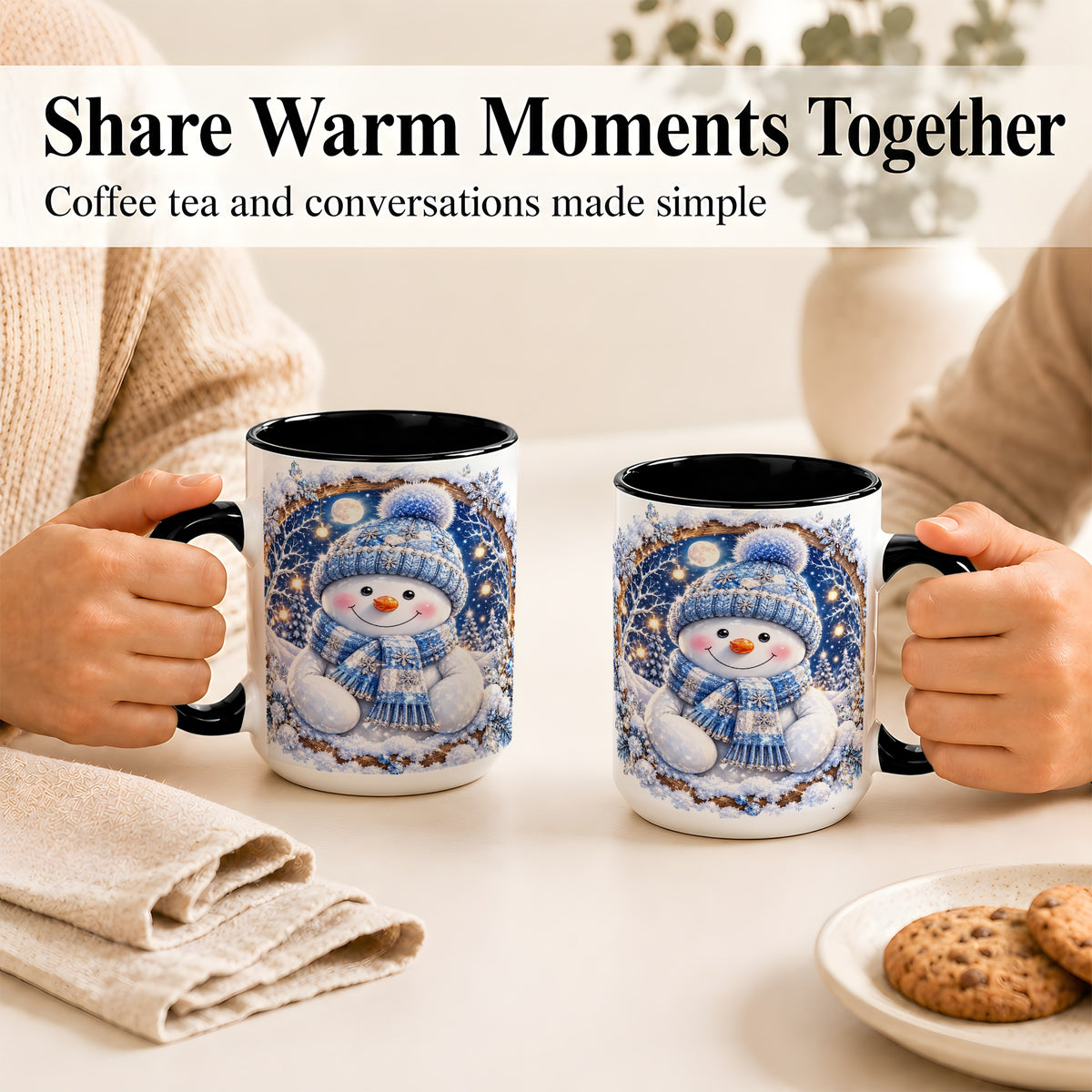 #pl[15oz|Black] Crystal Snowman Coffee Mug, Snowy Winter Mug, Ceramic Cup