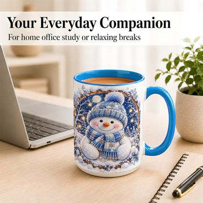 #pl[15oz|Blue] Crystal Snowman Coffee Mug, Snowy Winter Mug, Ceramic Cup