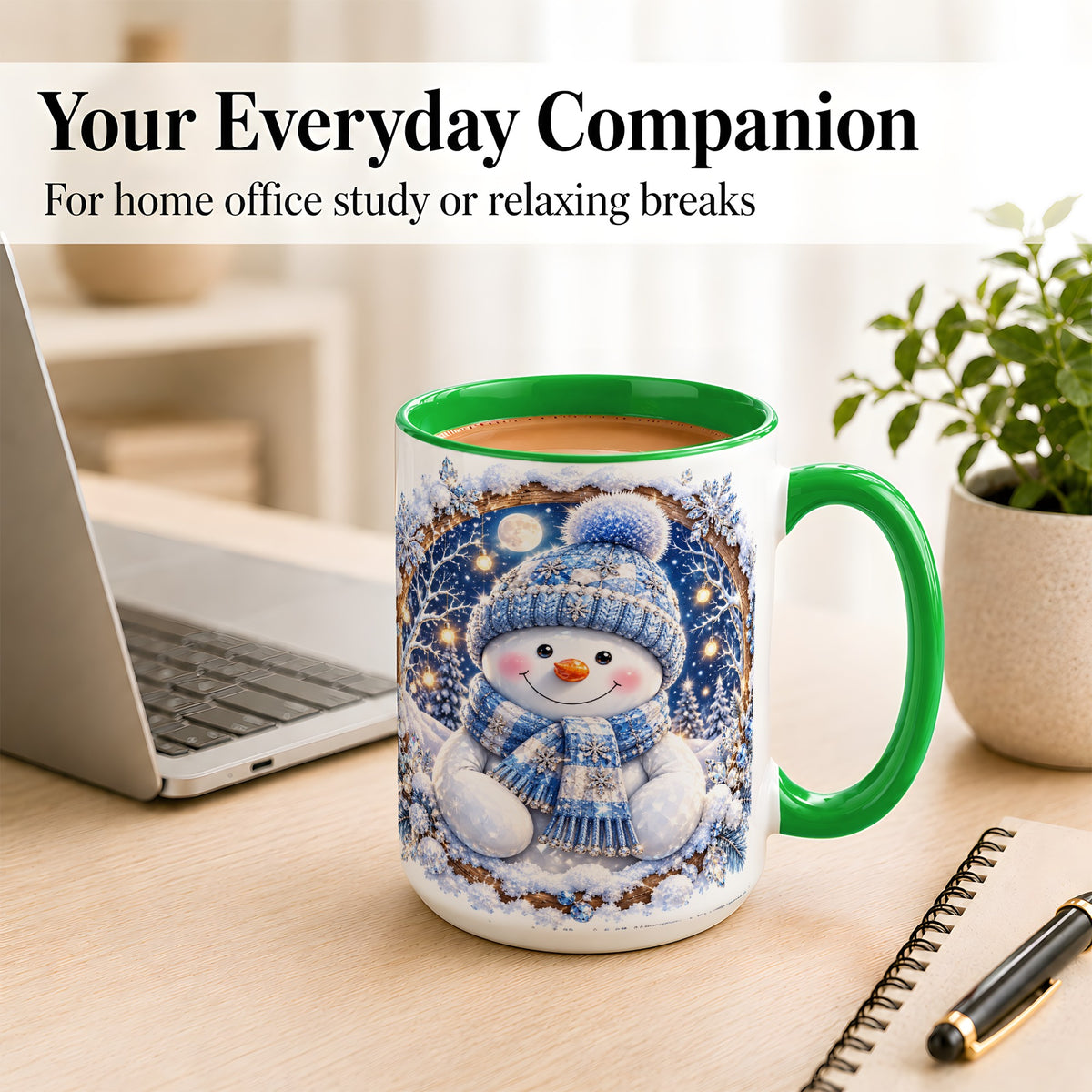 #pl[15oz|Green] Crystal Snowman Coffee Mug, Snowy Winter Mug, Ceramic Cup