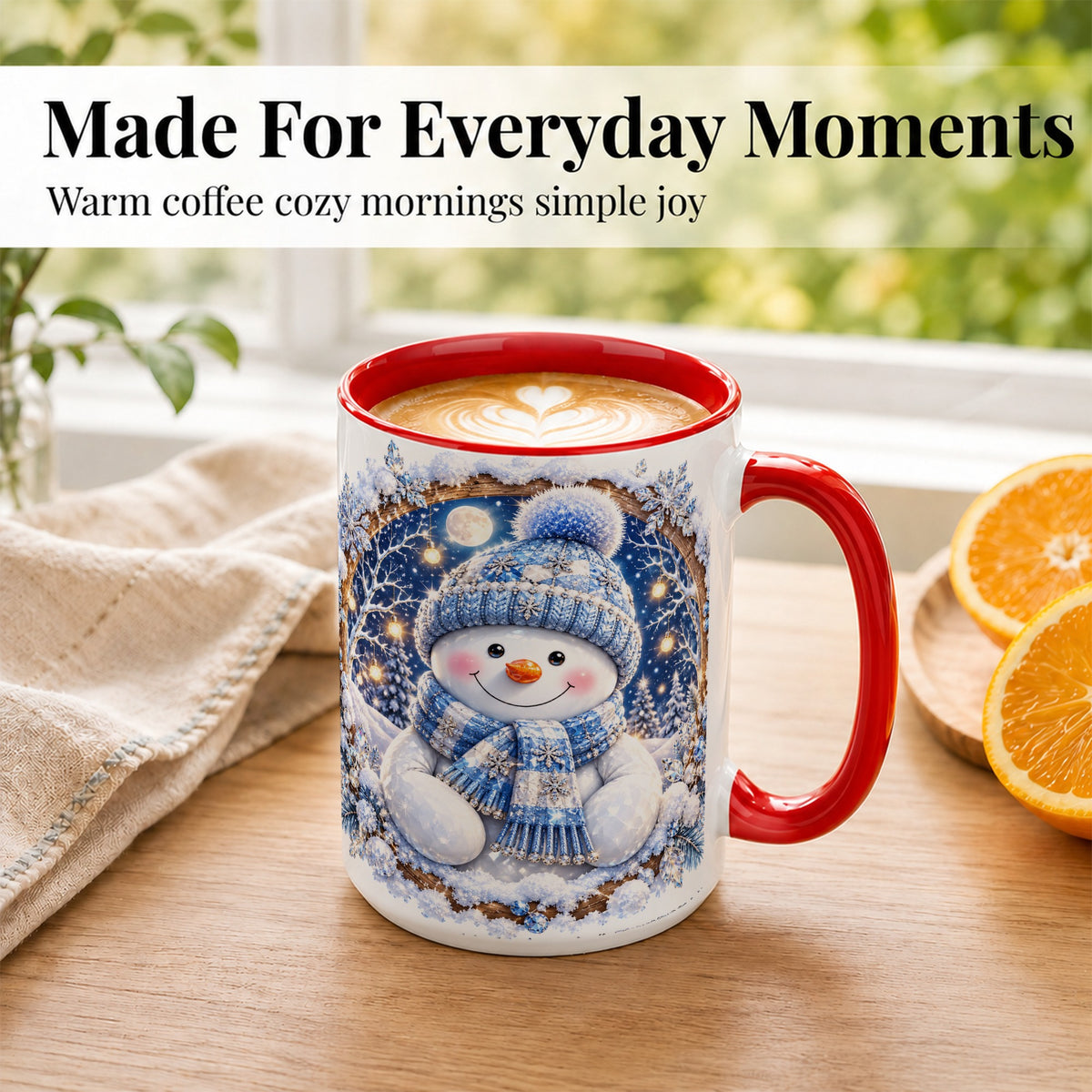 #pl[15oz|Red] Crystal Snowman Coffee Mug, Snowy Winter Mug, Ceramic Cup