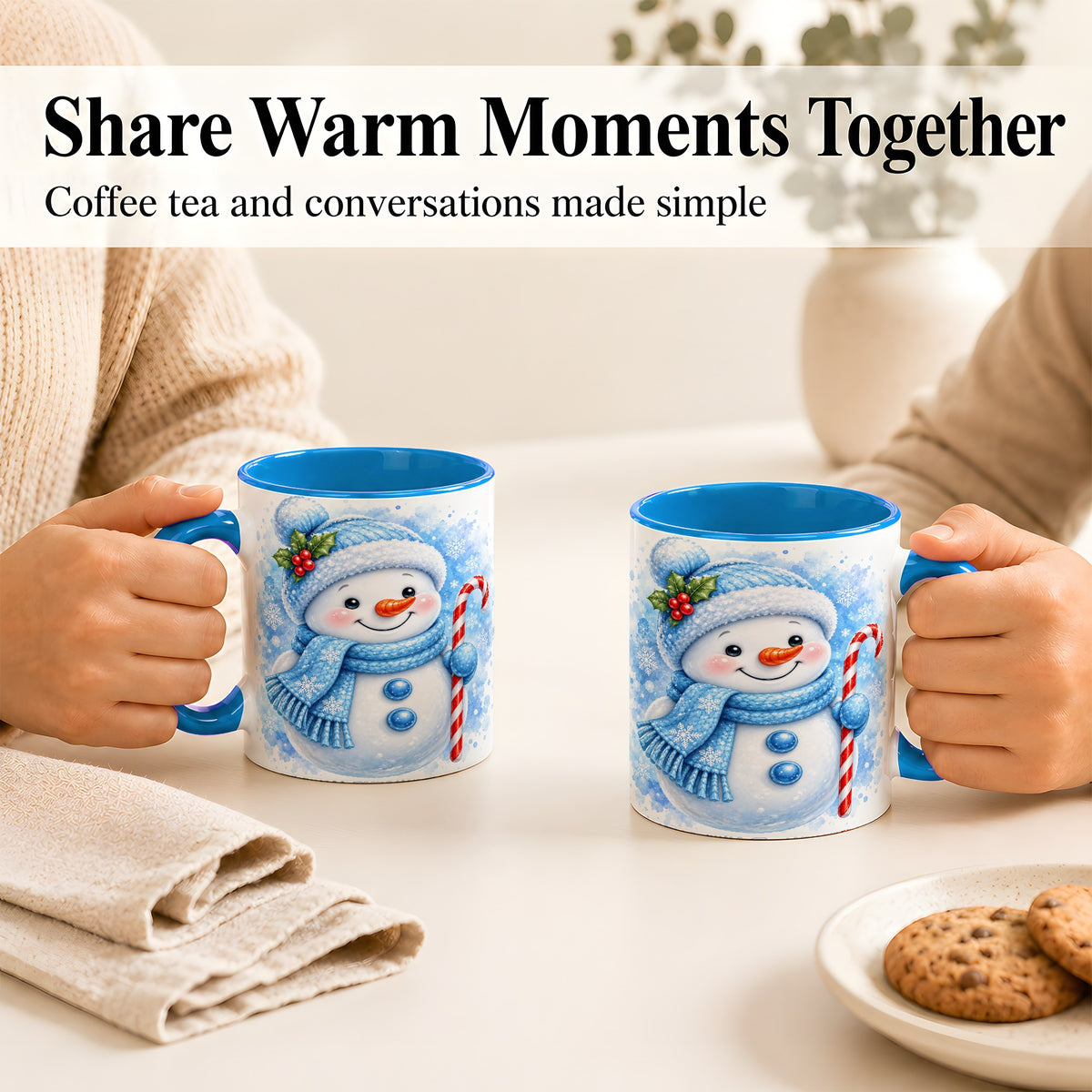 #pl[11oz|Blue] Blue Snowman Coffee Mug, Winter Snowman Mug, Ceramic Cup