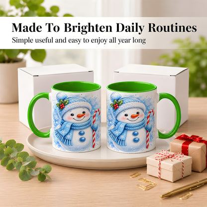 #pl[11oz|Green] Blue Snowman Coffee Mug, Winter Snowman Mug, Ceramic Cup