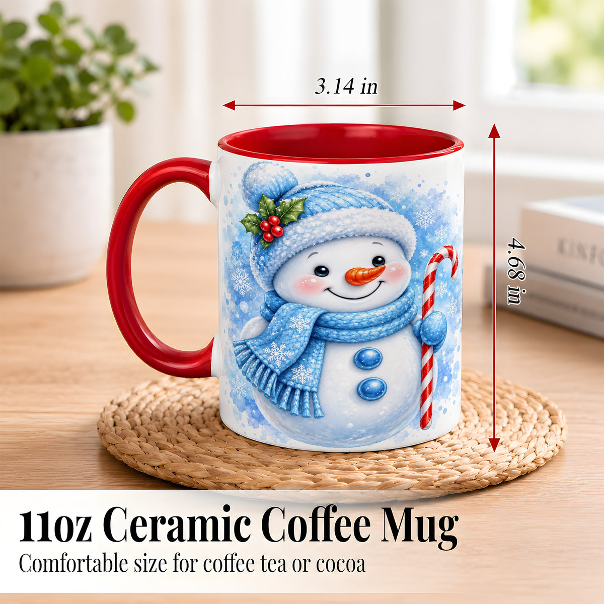#pl[11oz|Red] Blue Snowman Coffee Mug, Winter Snowman Mug, Ceramic Cup