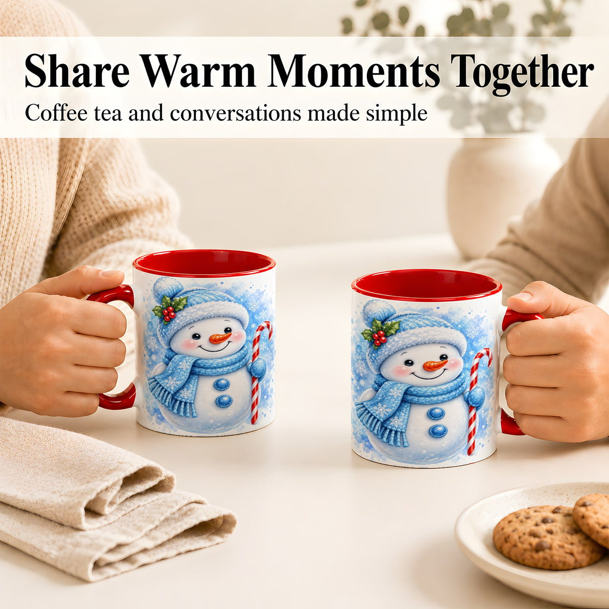 #pl[11oz|Red] Blue Snowman Coffee Mug, Winter Snowman Mug, Ceramic Cup
