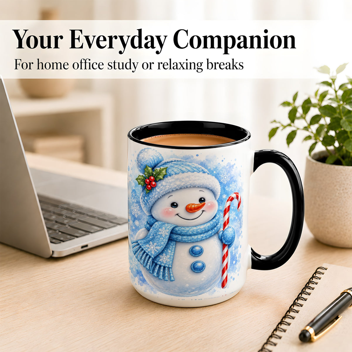#pl[15oz|Black] Blue Snowman Coffee Mug, Winter Snowman Mug, Ceramic Cup