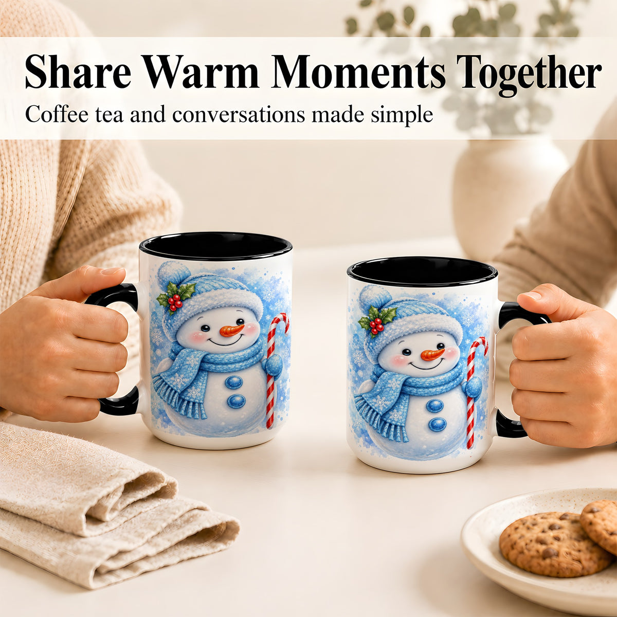 #pl[15oz|Black] Blue Snowman Coffee Mug, Winter Snowman Mug, Ceramic Cup