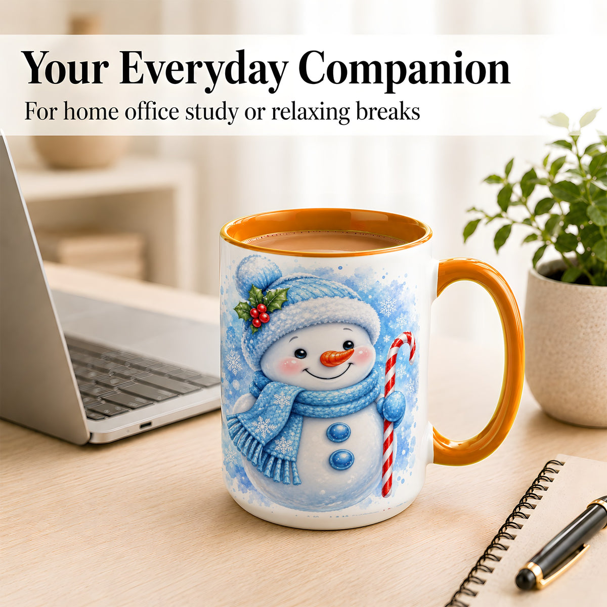 #pl[15oz|Orange] Blue Snowman Coffee Mug, Winter Snowman Mug, Ceramic Cup