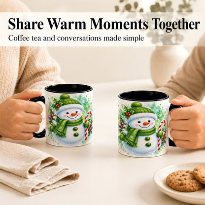 #pl[11oz|Black] Green Snowman Coffee Mug, Christmas Snowman Mug, Ceramic Cup