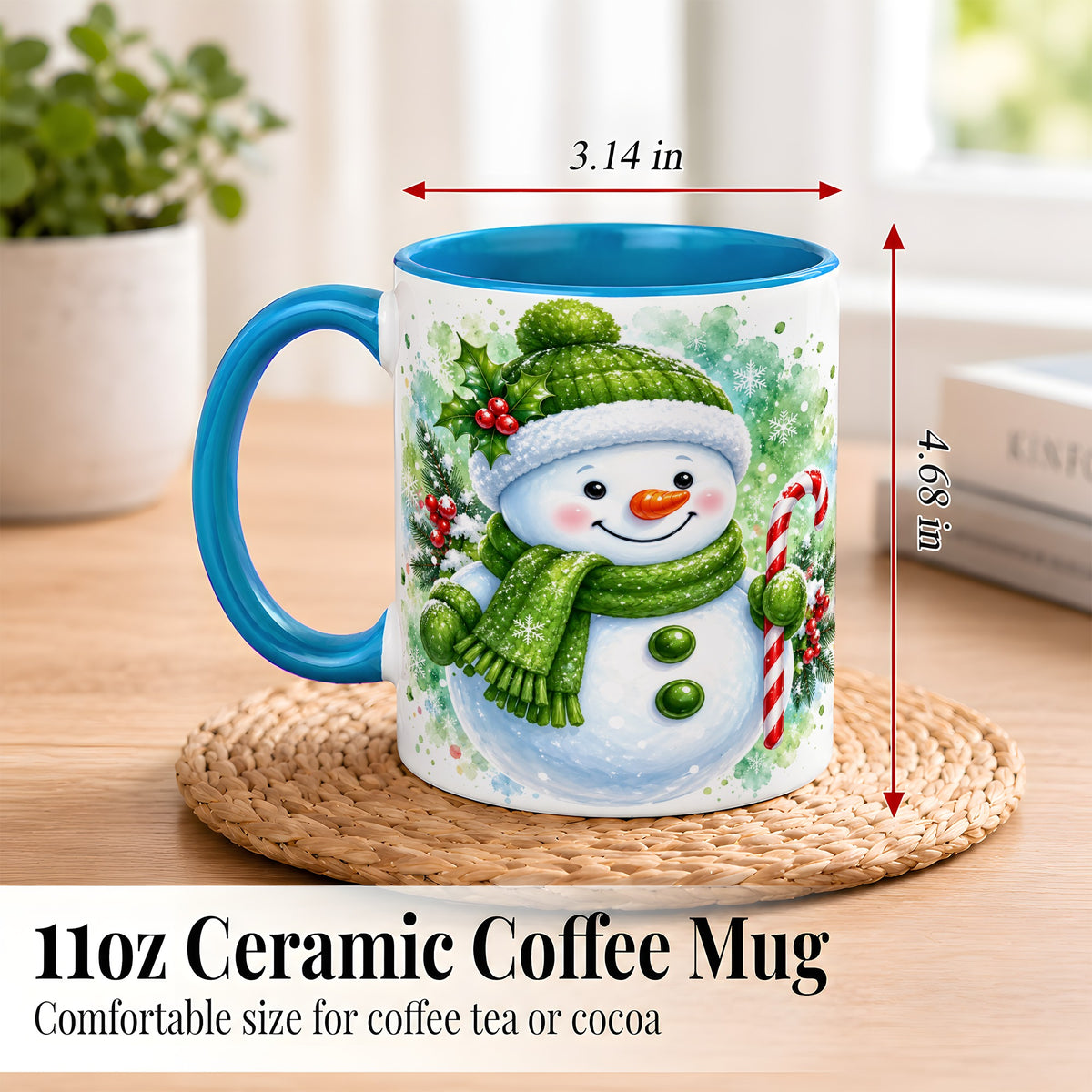 #pl[11oz|Blue] Green Snowman Coffee Mug, Christmas Snowman Mug, Ceramic Cup