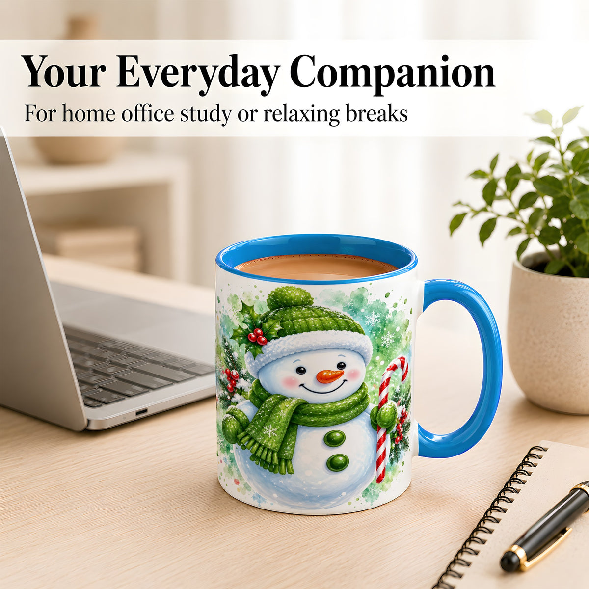 #pl[11oz|Blue] Green Snowman Coffee Mug, Christmas Snowman Mug, Ceramic Cup