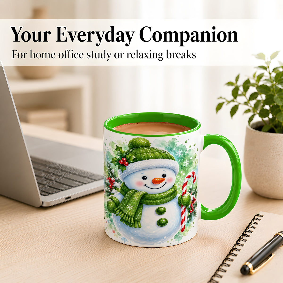 #pl[11oz|Green] Green Snowman Coffee Mug, Christmas Snowman Mug, Ceramic Cup
