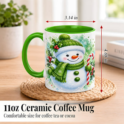 #pl[11oz|Green] Green Snowman Coffee Mug, Christmas Snowman Mug, Ceramic Cup