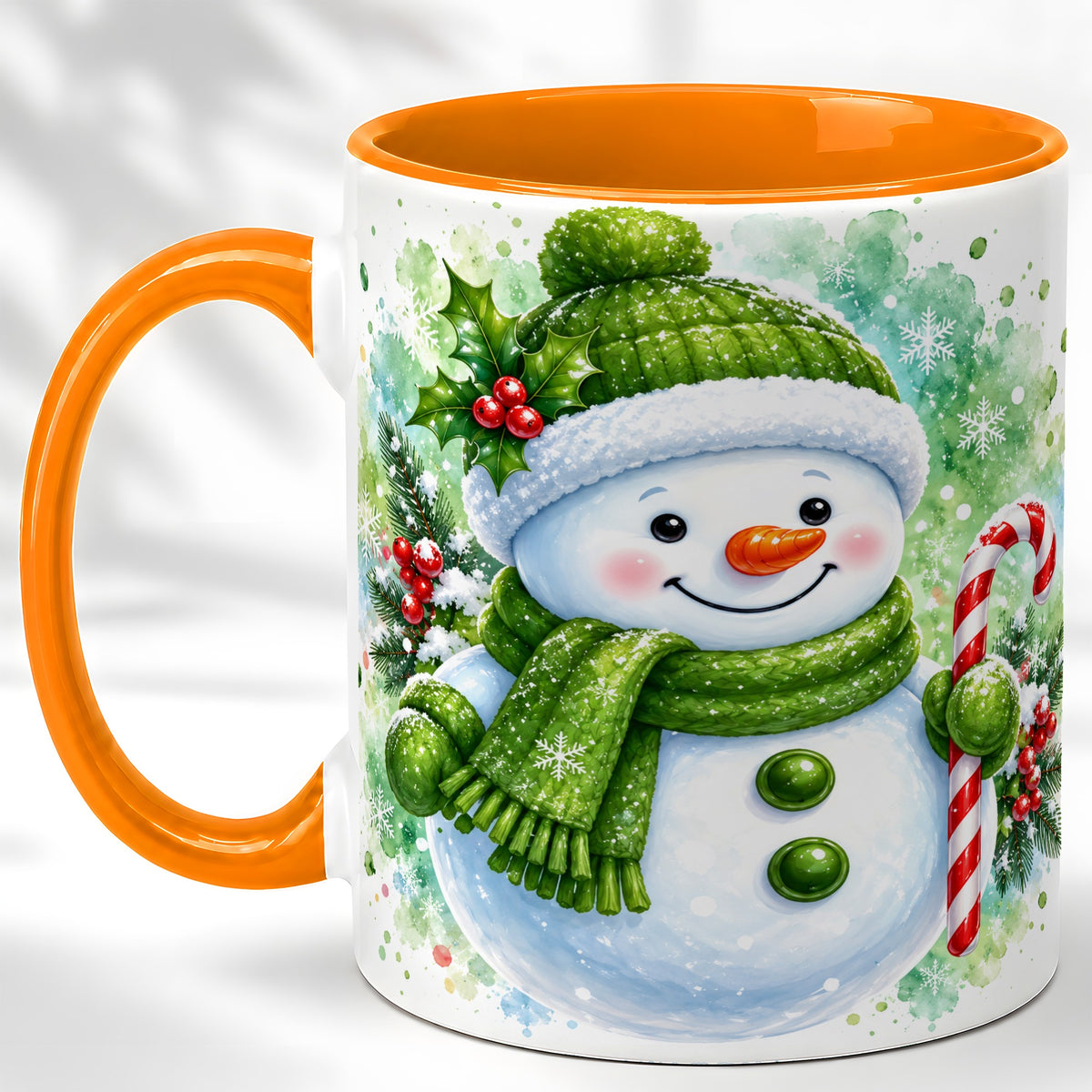 #pl[11oz|Orange] Green Snowman Coffee Mug, Christmas Snowman Mug, Ceramic Cup